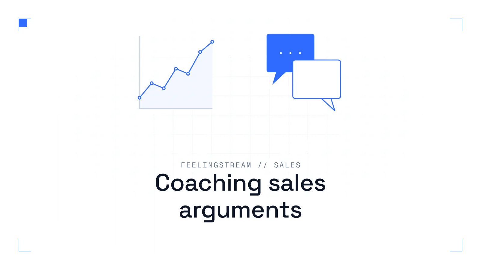Blueprint-style illustration of a rising sales trend and conversation markers, representing a sales-coaching feedback loop