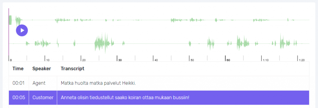 call audio and transcription in feelingstream